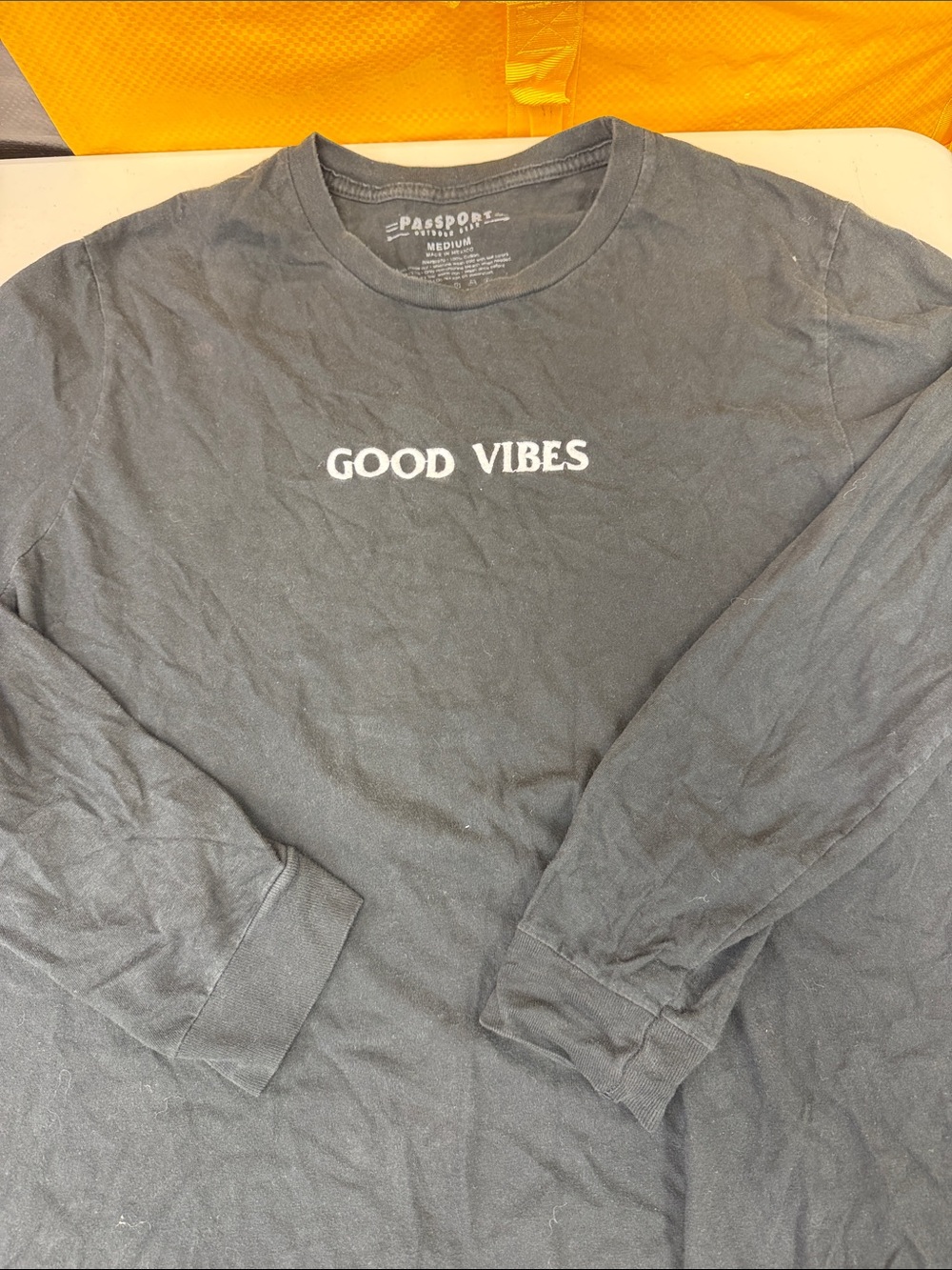 Passport 'Good Vibes' Long Sleeve Tee - Black with White Print useful medium